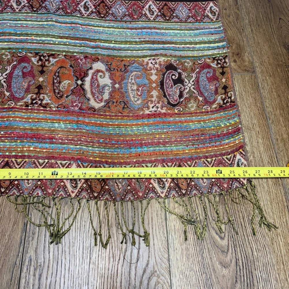 Vintage Cashmere Silk Scarf shawl‎ bohemian indie paisley wrap festival brown